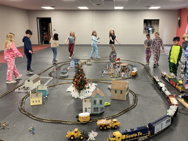 Mr. Guess's train set up for the kids to see. 